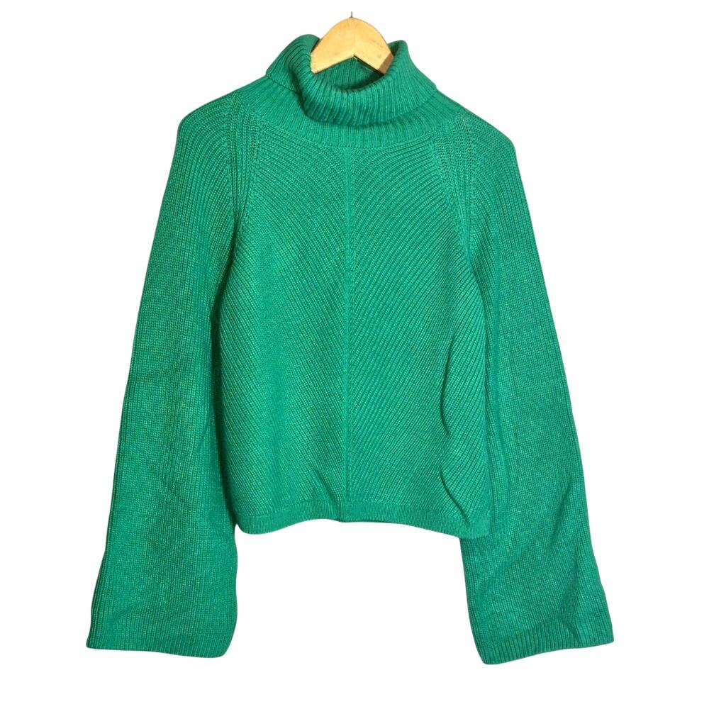 Maeve Anthropologie Chunky Ribbed Chevron Knit Pattern Sweater Flared Sleeves XL
